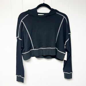 NWT Society 212 Black Cropped Hoodie with Contrast Stitching Medium